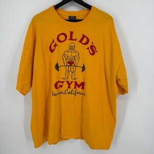 Vintage 90s Golds Gym Venice California T Shirt 2XL Yellow Muscle Man USA